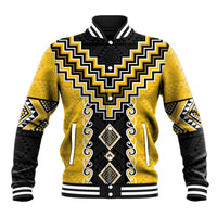 Yellow Niho Taniwha Mix Poutama Baseball Jacket Unique Taniko Aotearoa