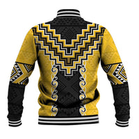 Yellow Niho Taniwha Mix Poutama Baseball Jacket Unique Taniko Aotearoa
