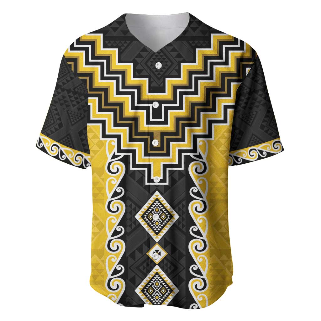 Yellow Niho Taniwha Mix Poutama Baseball Jersey Unique Taniko Aotearoa LT01 Yellow - Polynesian Pride