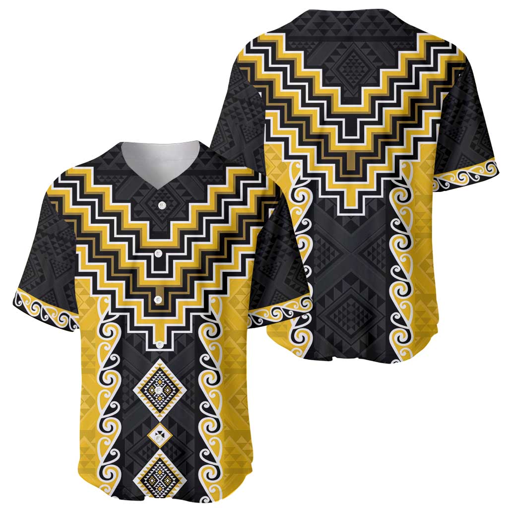 Yellow Niho Taniwha Mix Poutama Baseball Jersey Unique Taniko Aotearoa LT01 - Polynesian Pride