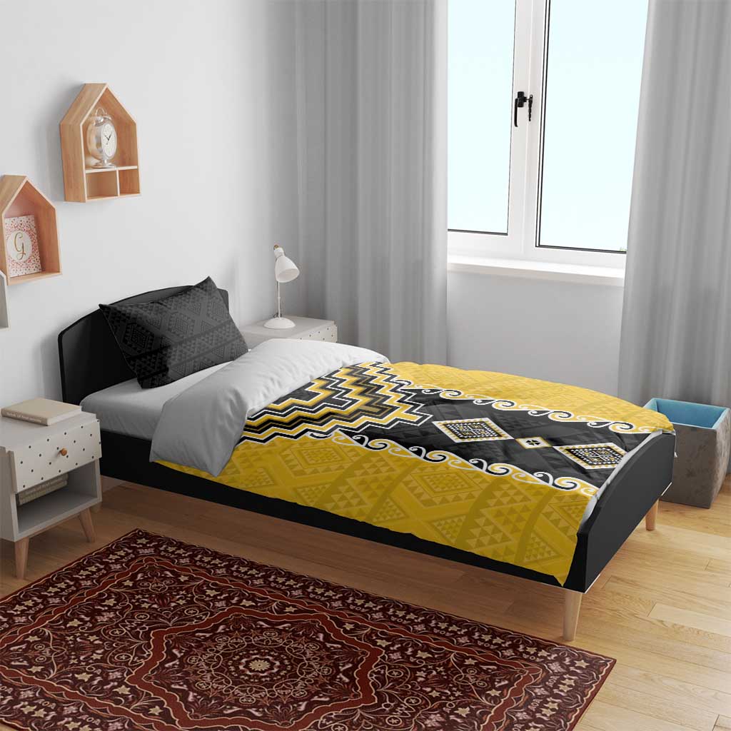 Yellow Niho Taniwha Mix Poutama Bedding Set Unique Taniko Aotearoa