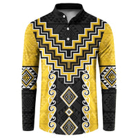 Yellow Niho Taniwha Mix Poutama Button Sweatshirt Unique Taniko Aotearoa