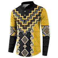Yellow Niho Taniwha Mix Poutama Button Sweatshirt Unique Taniko Aotearoa