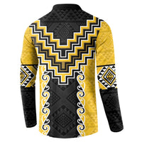 Yellow Niho Taniwha Mix Poutama Button Sweatshirt Unique Taniko Aotearoa