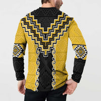 Yellow Niho Taniwha Mix Poutama Button Sweatshirt Unique Taniko Aotearoa