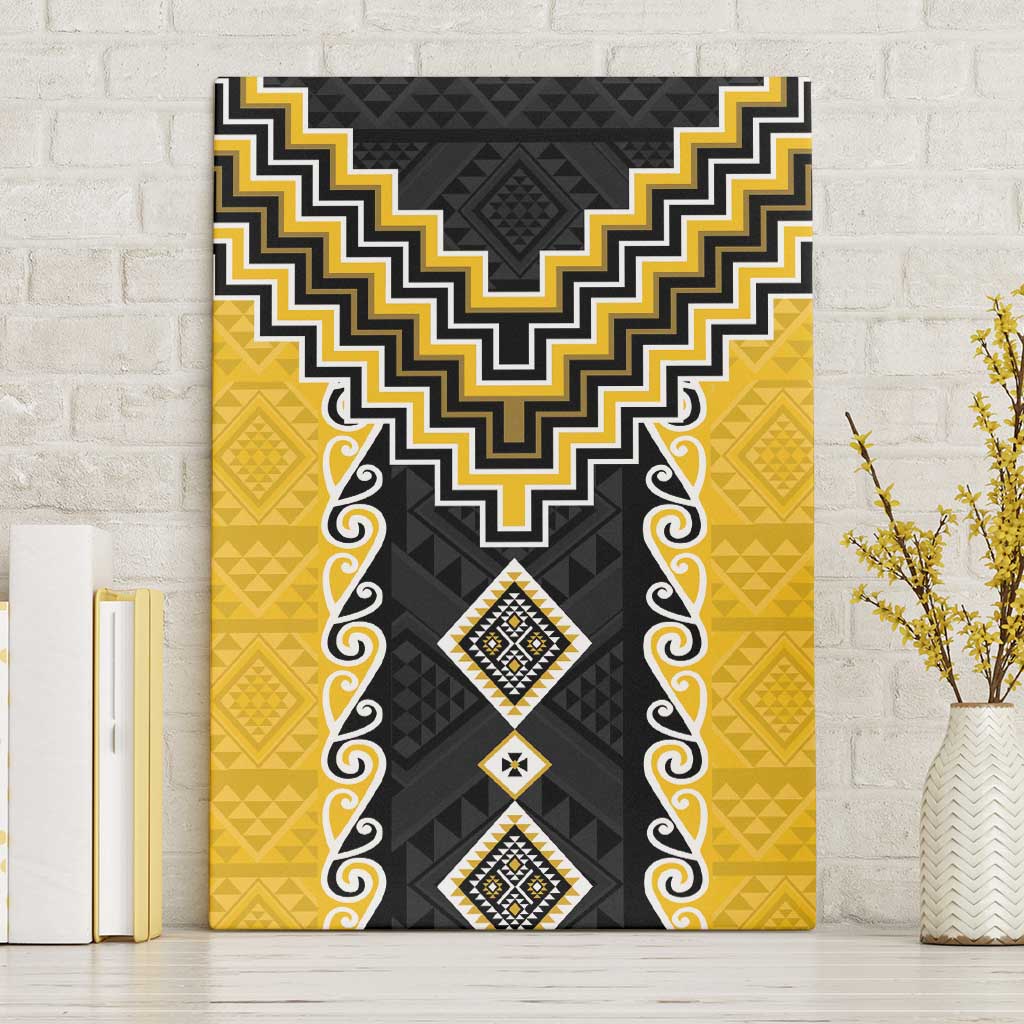 Yellow Niho Taniwha Mix Poutama Canvas Wall Art Unique Taniko Aotearoa