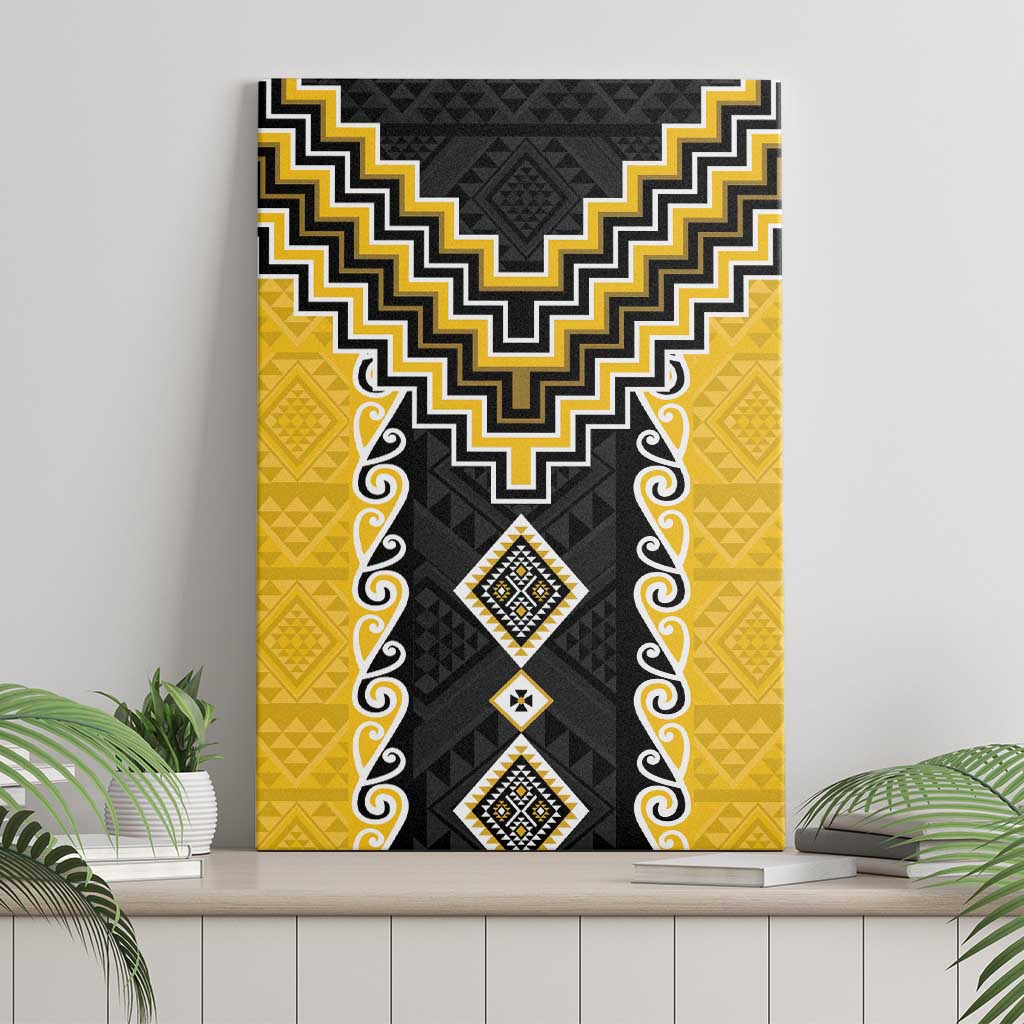 Yellow Niho Taniwha Mix Poutama Canvas Wall Art Unique Taniko Aotearoa