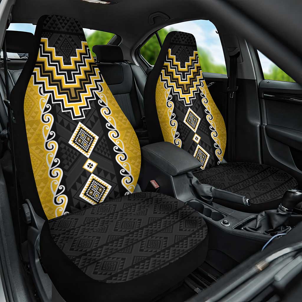 Yellow Niho Taniwha Mix Poutama Car Seat Cover Unique Taniko Aotearoa