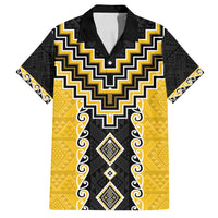 Yellow Niho Taniwha Mix Poutama Family Matching Long Sleeve Bodycon Dress and Hawaiian Shirt Unique Taniko Aotearoa LT01 Dad's Shirt - Short Sleeve Yellow - Polynesian Pride