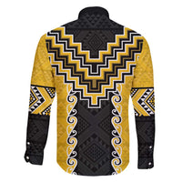 Yellow Niho Taniwha Mix Poutama Family Matching Long Sleeve Bodycon Dress and Hawaiian Shirt Unique Taniko Aotearoa LT01 - Polynesian Pride