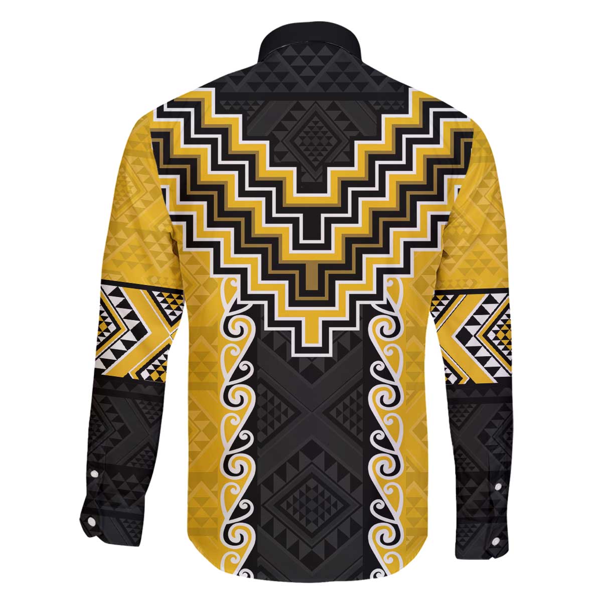 Yellow Niho Taniwha Mix Poutama Family Matching Off The Shoulder Long Sleeve Dress and Hawaiian Shirt Unique Taniko Aotearoa