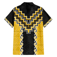 Yellow Niho Taniwha Mix Poutama Family Matching Off Shoulder Short Dress and Hawaiian Shirt Unique Taniko Aotearoa
