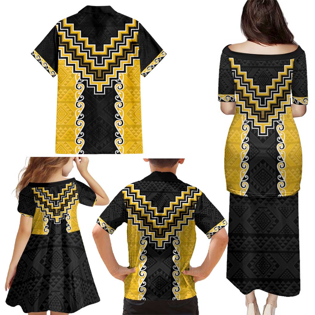Yellow Niho Taniwha Mix Poutama Family Matching Puletasi and Hawaiian Shirt Unique Taniko Aotearoa LT01 - Polynesian Pride