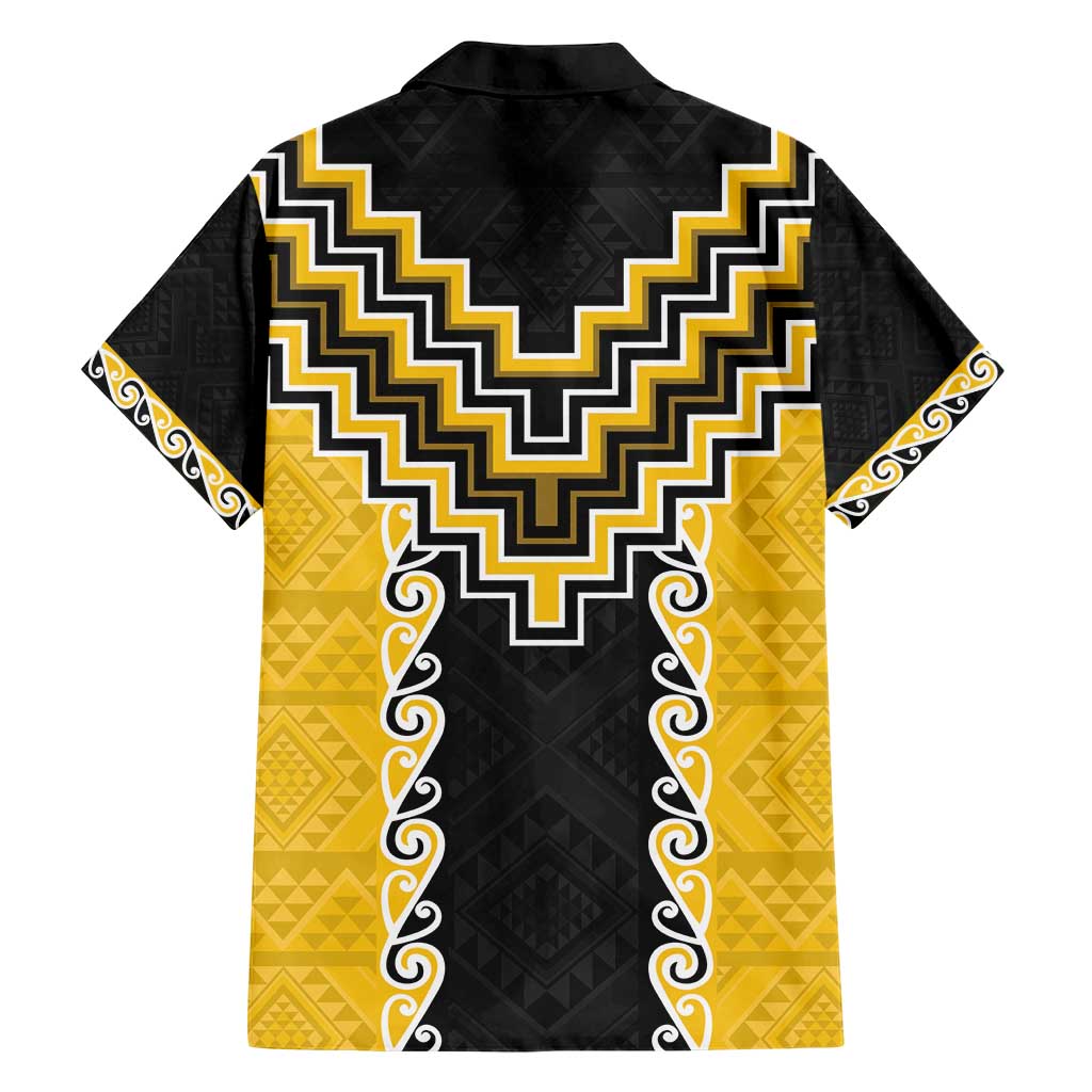 Yellow Niho Taniwha Mix Poutama Family Matching Short Sleeve Bodycon Dress and Hawaiian Shirt Unique Taniko Aotearoa LT01 - Polynesian Pride