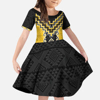 Yellow Niho Taniwha Mix Poutama Family Matching Tank Maxi Dress and Hawaiian Shirt Unique Taniko Aotearoa