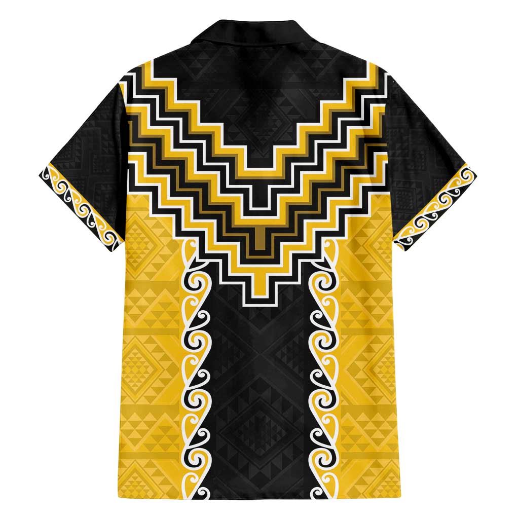 Yellow Niho Taniwha Mix Poutama Family Matching Tank Maxi Dress and Hawaiian Shirt Unique Taniko Aotearoa