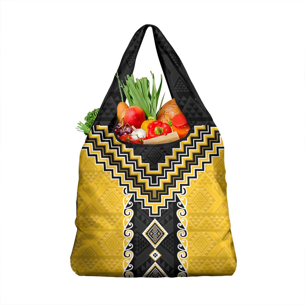 Yellow Niho Taniwha Mix Poutama Grocery Bag Unique Taniko Aotearoa LT01 1-pack One Size Yellow - Polynesian Pride