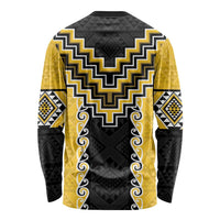 Yellow Niho Taniwha Mix Poutama Long Sleeve Shirt Unique Taniko Aotearoa