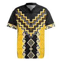 Yellow Niho Taniwha Mix Poutama Rugby Jersey Unique Taniko Aotearoa