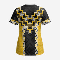 Yellow Niho Taniwha Mix Poutama Scrub Top Unique Taniko Aotearoa - Polynesian Pride