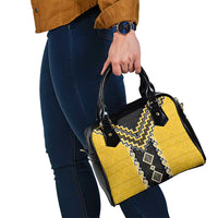 Yellow Niho Taniwha Mix Poutama Shoulder Handbag Unique Taniko Aotearoa