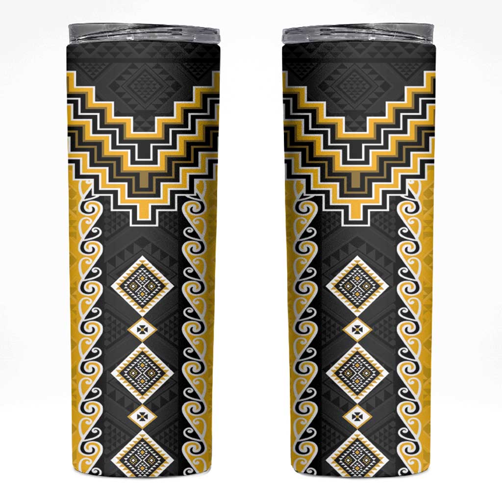 Yellow Niho Taniwha Mix Poutama Skinny Tumbler Unique Taniko Aotearoa LT01 Yellow - Polynesian Pride
