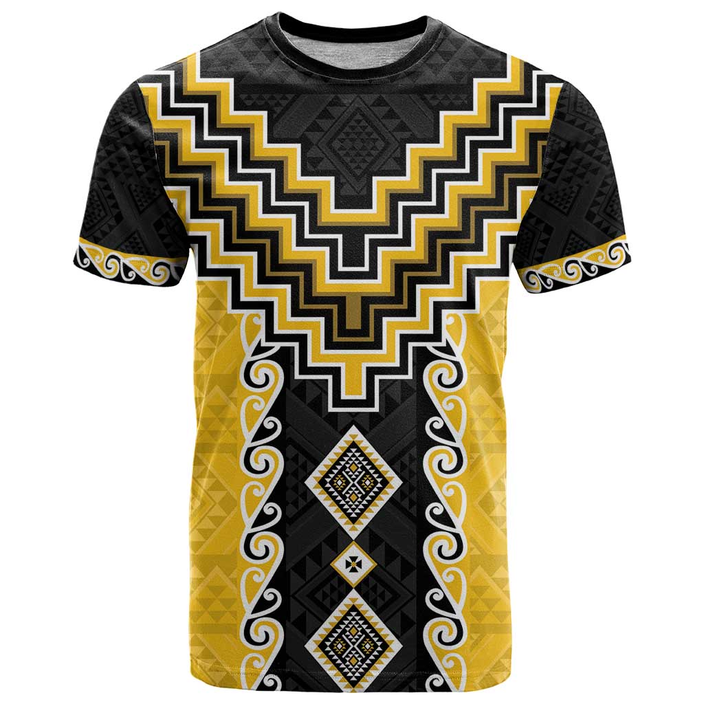Yellow Niho Taniwha Mix Poutama T Shirt Unique Taniko Aotearoa LT01 Yellow - Polynesian Pride