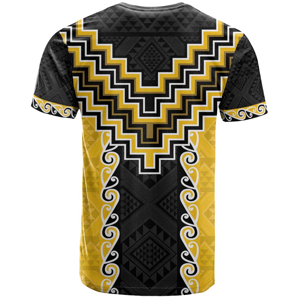 Yellow Niho Taniwha Mix Poutama T Shirt Unique Taniko Aotearoa LT01 - Polynesian Pride