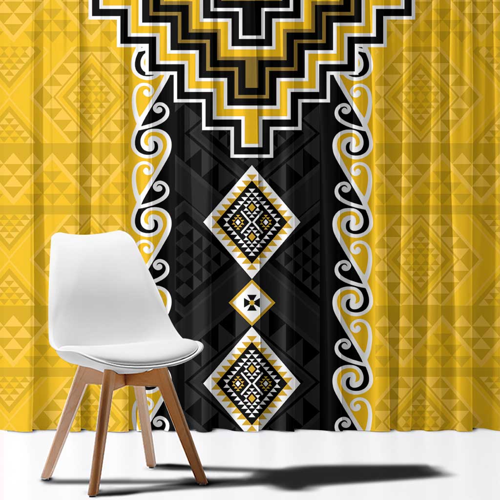 Yellow Niho Taniwha Mix Poutama Window Curtain Unique Taniko Aotearoa