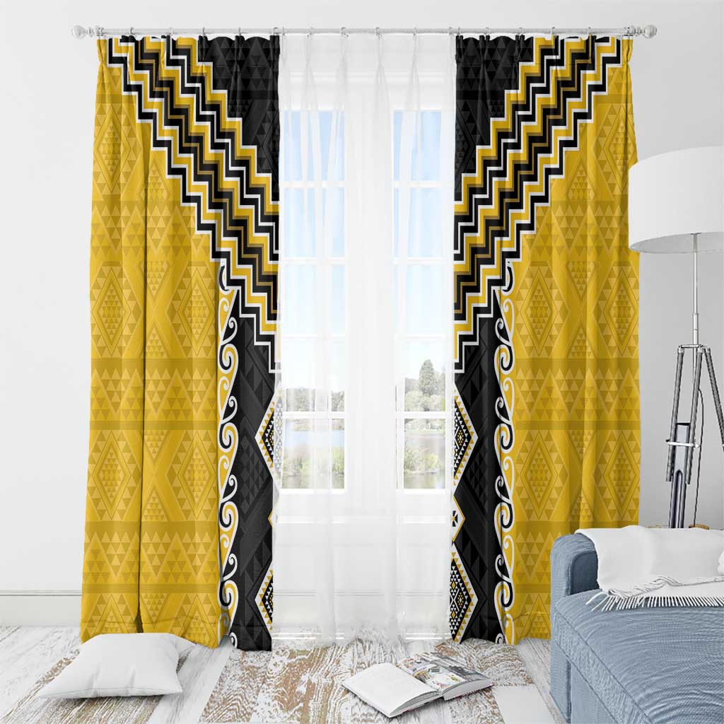 Yellow Niho Taniwha Mix Poutama Window Curtain Unique Taniko Aotearoa
