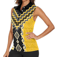 Yellow Niho Taniwha Mix Poutama Women Sleeveless Polo Shirt Unique Taniko Aotearoa LT01 - Polynesian Pride