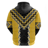 Yellow Niho Taniwha Mix Poutama Zip Hoodie Unique Taniko Aotearoa