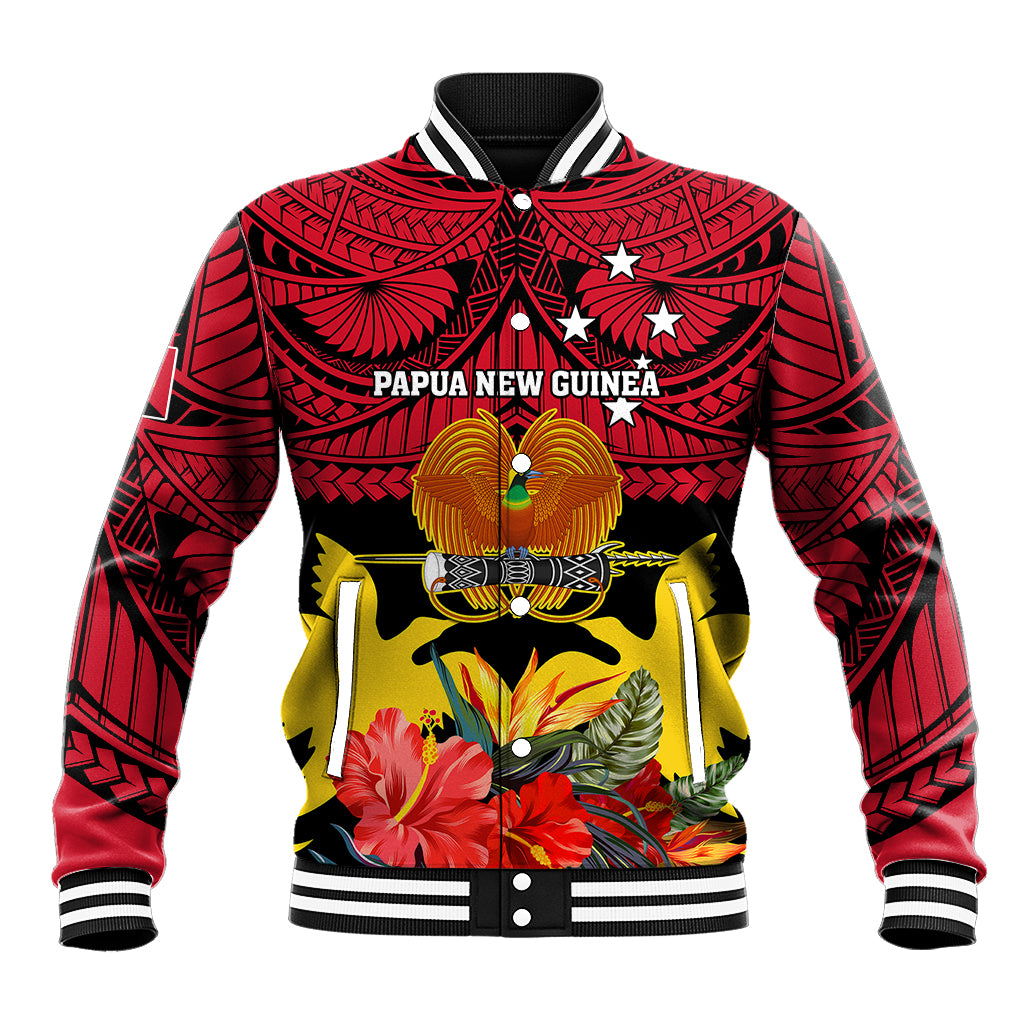 Papua New Guinea Baseball Jacket Bird Of Paradise Mix Polynesian Pattern LT01 Unisex Red - Polynesian Pride