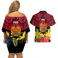 Papua New Guinea Couples Matching Off Shoulder Short Dress and Hawaiian Shirt Bird Of Paradise Mix Polynesian Pattern LT01 - Polynesian Pride