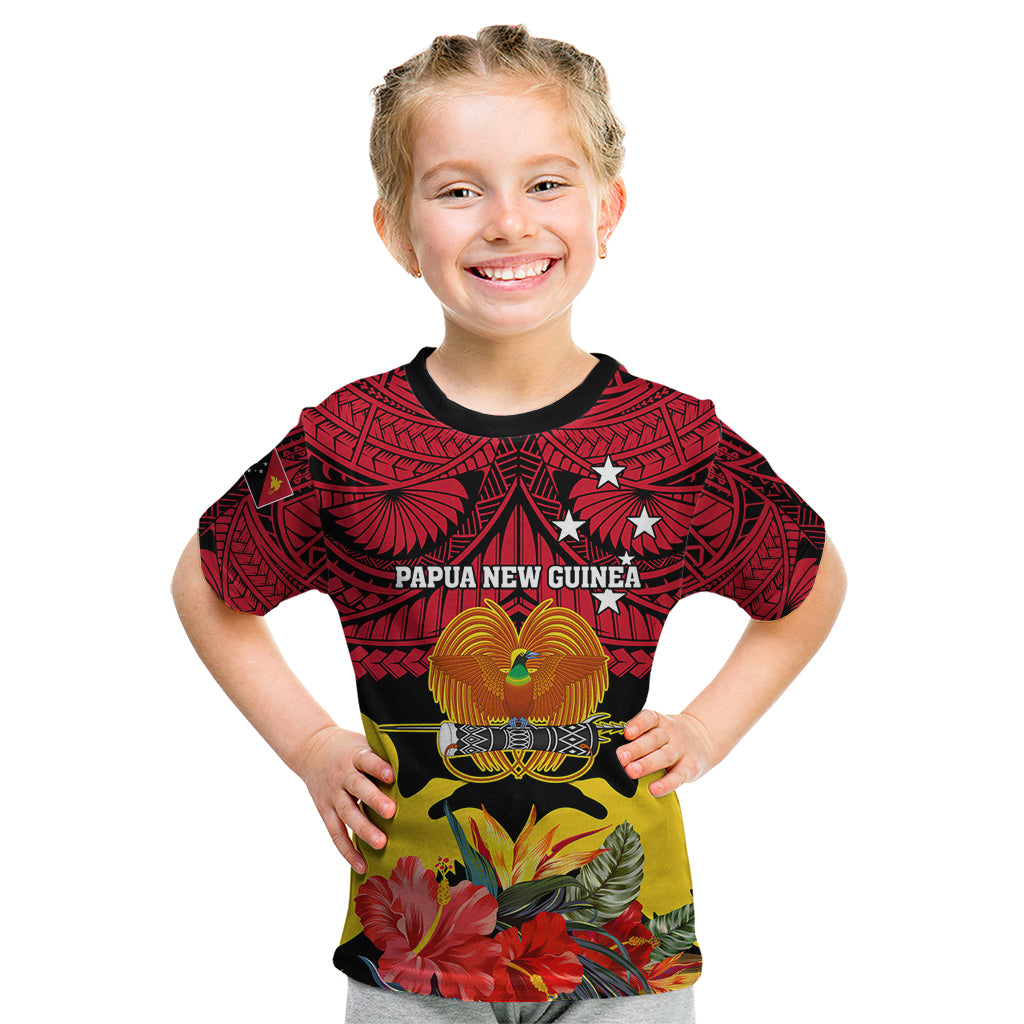 Papua New Guinea Kid T Shirt Bird Of Paradise Mix Polynesian Pattern LT01 Red - Polynesian Pride