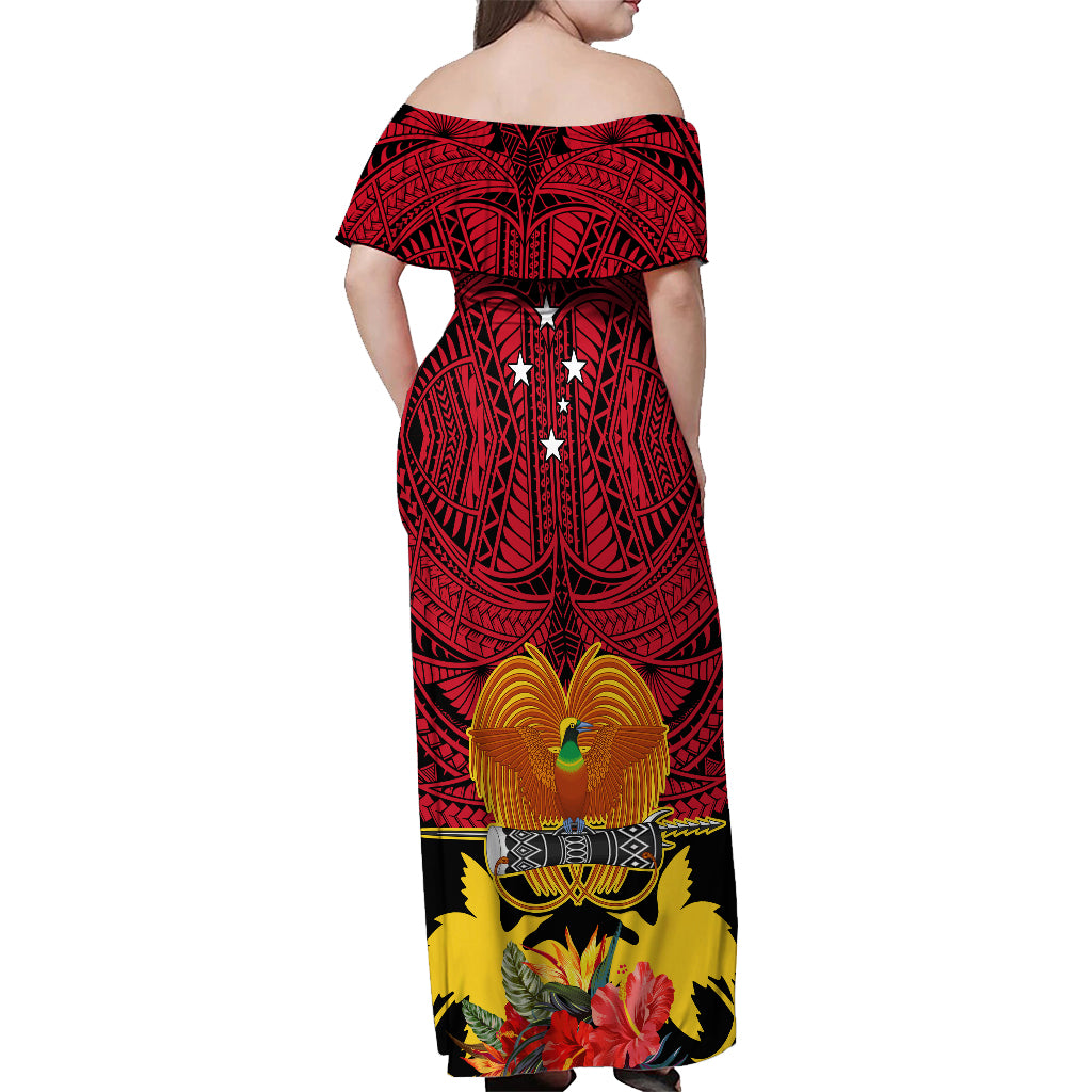 Papua New Guinea Off Shoulder Maxi Dress Bird Of Paradise Mix Polynesian Pattern LT01 - Polynesian Pride