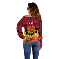 Papua New Guinea Off Shoulder Sweater Bird Of Paradise Mix Polynesian Pattern LT01 - Polynesian Pride
