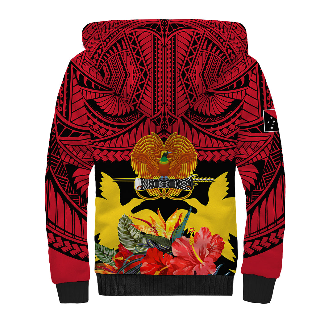 Papua New Guinea Sherpa Hoodie Bird Of Paradise Mix Polynesian Pattern LT01 - Polynesian Pride