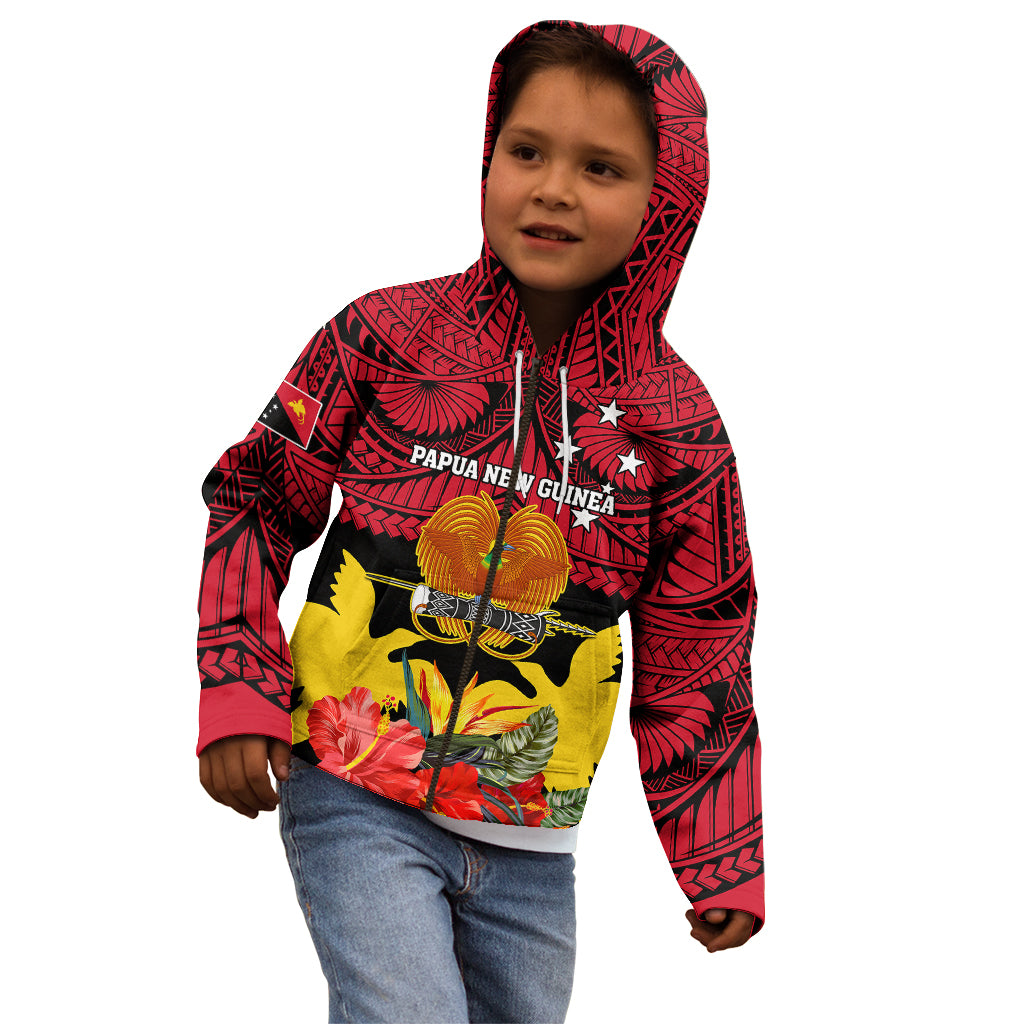 Personalised Papua New Guinea Kid Hoodie Bird Of Paradise Mix Polynesian Pattern LT01 - Polynesian Pride