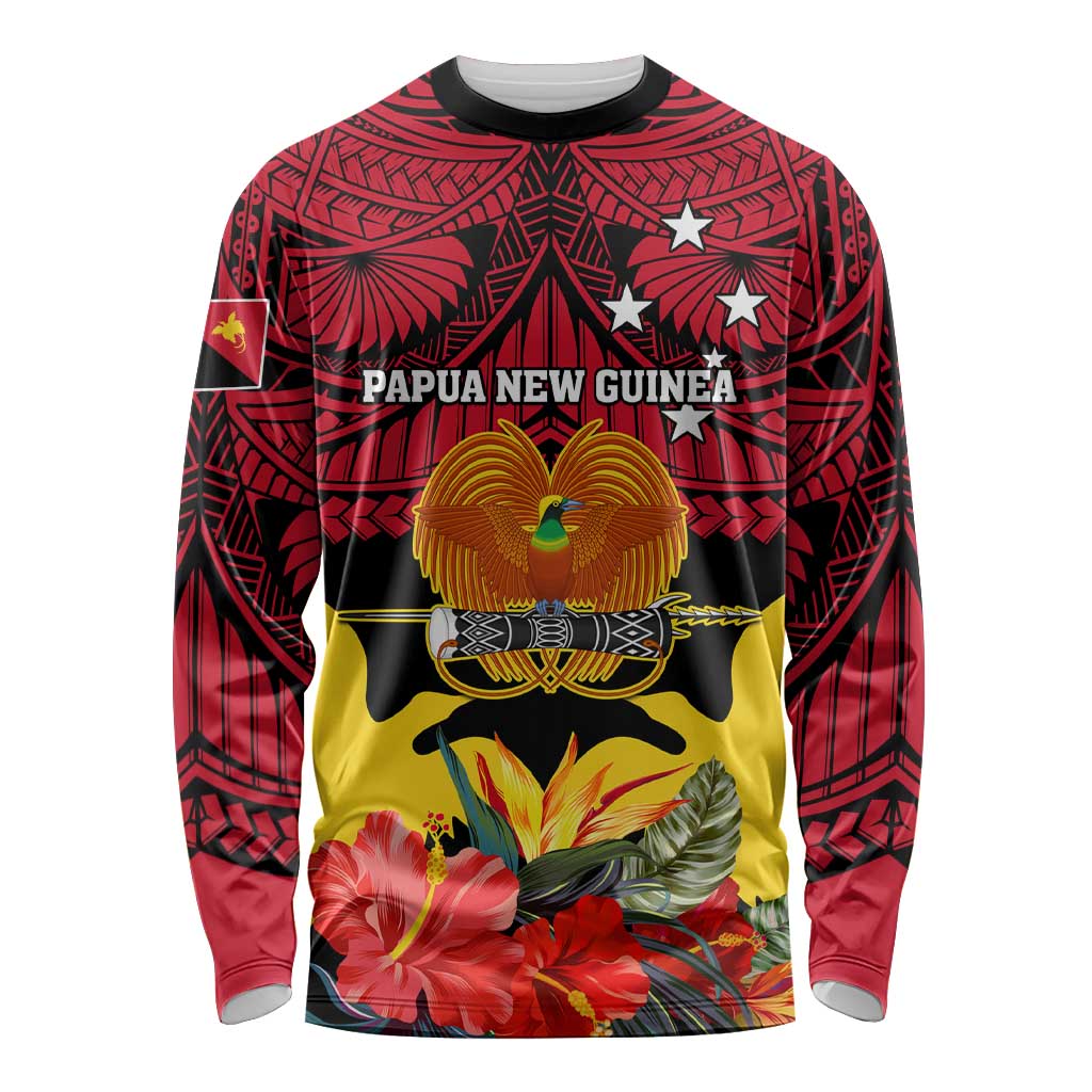 Personalised Papua New Guinea Long Sleeve Shirt Bird Of Paradise Mix Polynesian Pattern LT01