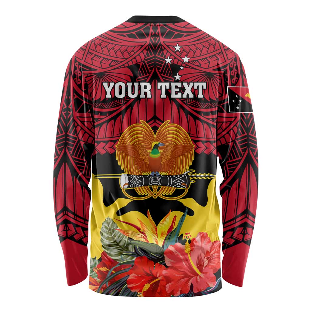 Personalised Papua New Guinea Long Sleeve Shirt Bird Of Paradise Mix Polynesian Pattern LT01