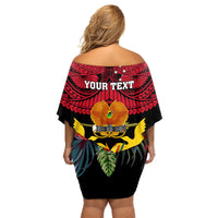 Personalised Papua New Guinea Off Shoulder Short Dress Bird Of Paradise Mix Polynesian Pattern LT01 - Polynesian Pride