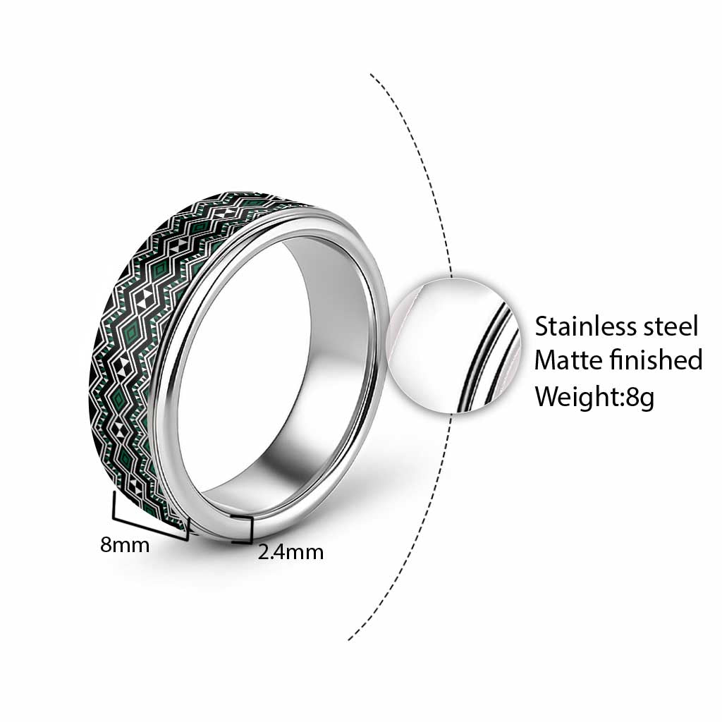 Aotearoa Green Taniko Pattern Special Classic Ring - Polynesian Pride