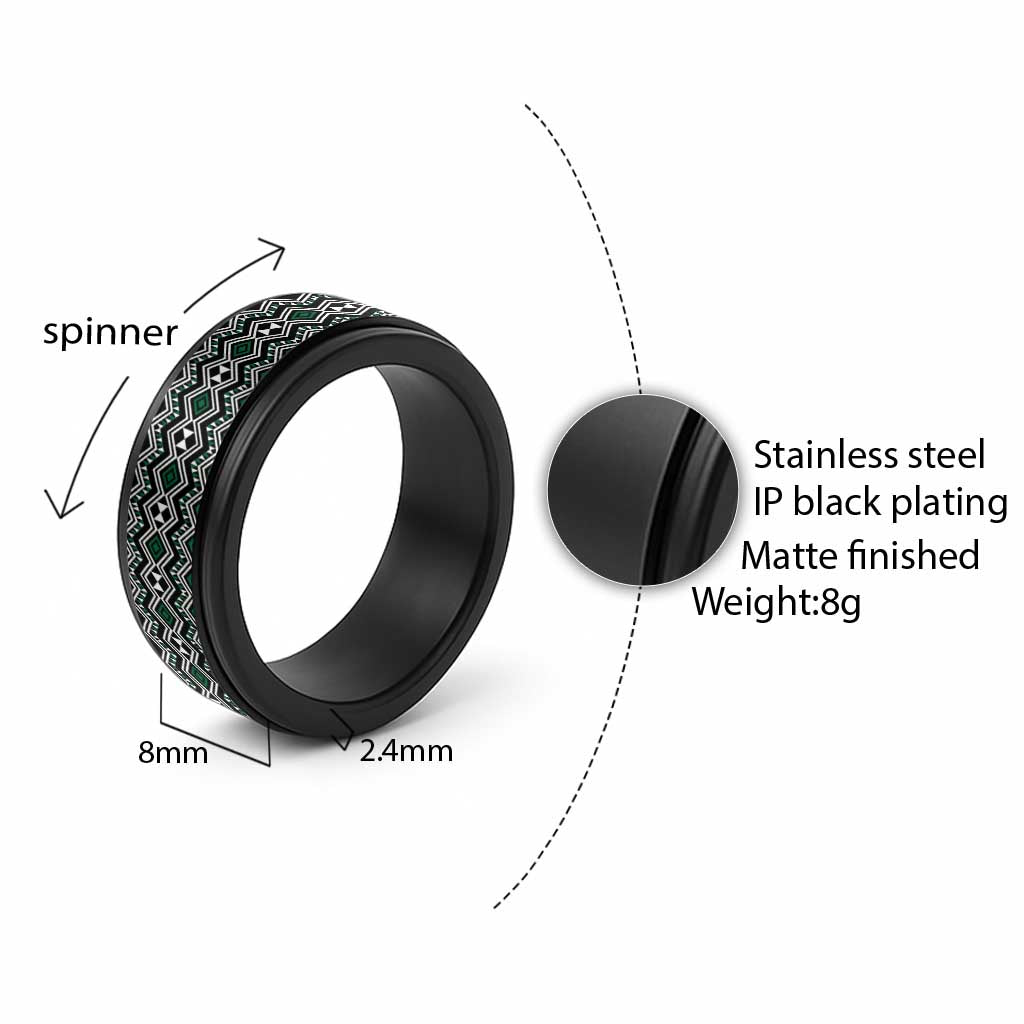 Aotearoa Green Taniko Pattern Special Spinner Ring - Polynesian Pride