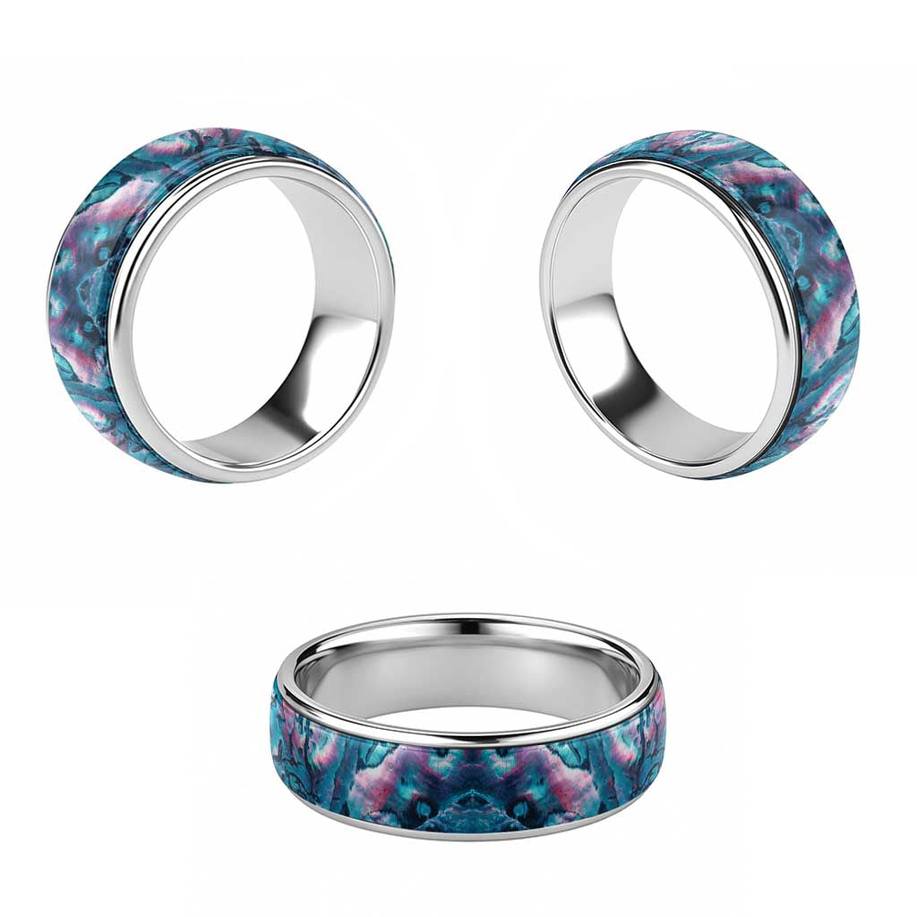 Turquoise Pink Paua Shell Pattern Unique Classic Ring LT01 - Polynesian Pride