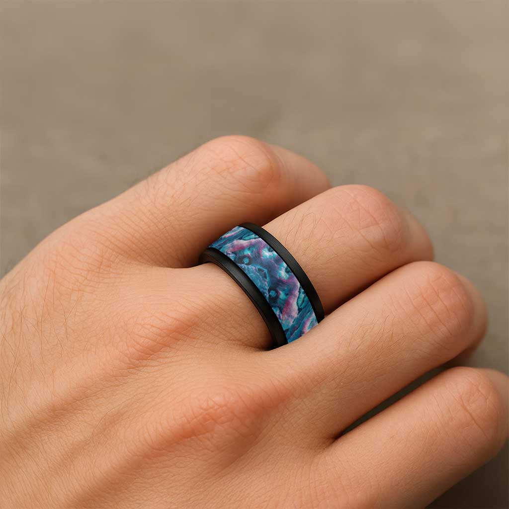 Turquoise Pink Paua Shell Pattern Unique Spinner Ring - Polynesian Pride