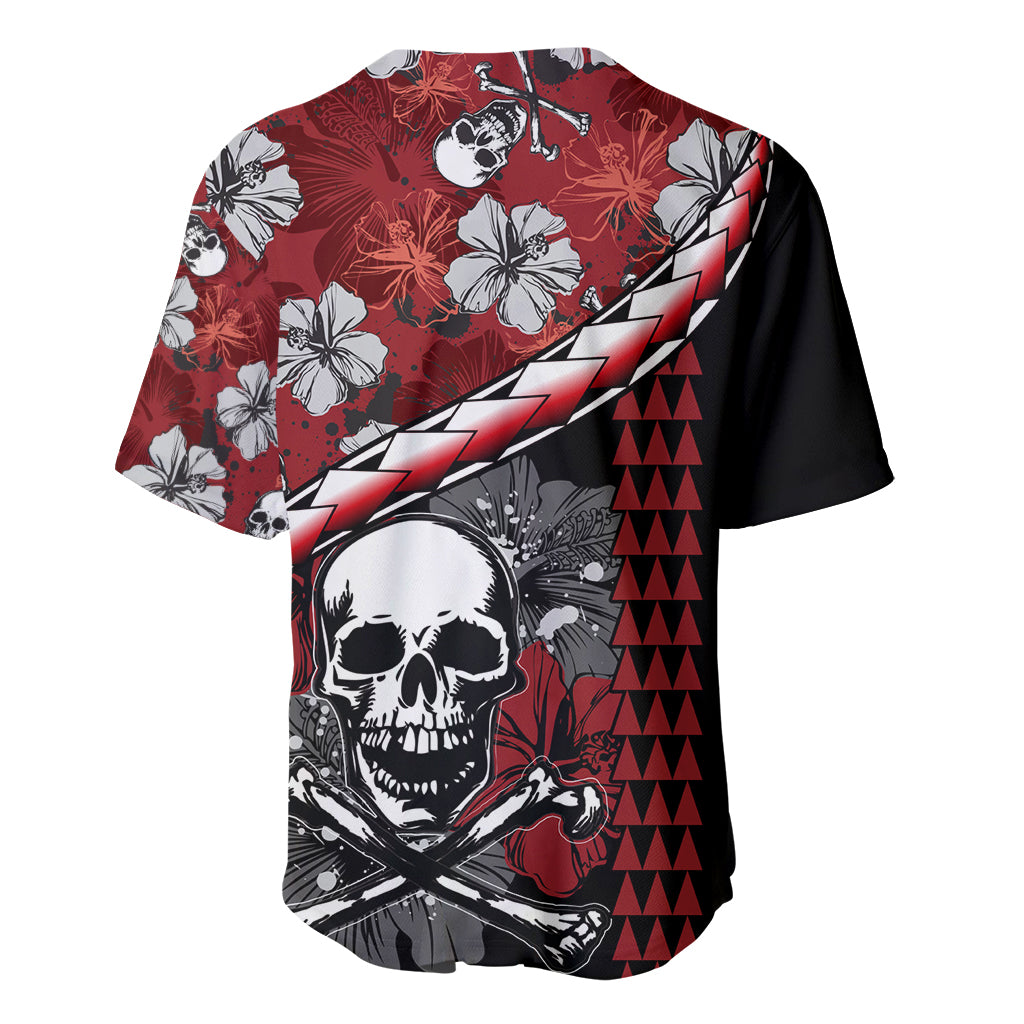 Hawaii Halloween Baseball Jersey Hibiscus Skull Kakau Pattern LT01 - Polynesian Pride