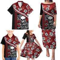 Hawaii Halloween Family Matching Puletasi Dress and Hawaiian Shirt Hibiscus Skull Kakau Pattern LT01 - Polynesian Pride