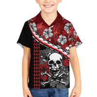 Hawaii Halloween Family Matching Short Sleeve Bodycon Dress and Hawaiian Shirt Hibiscus Skull Kakau Pattern LT01 Son's Shirt Red - Polynesian Pride