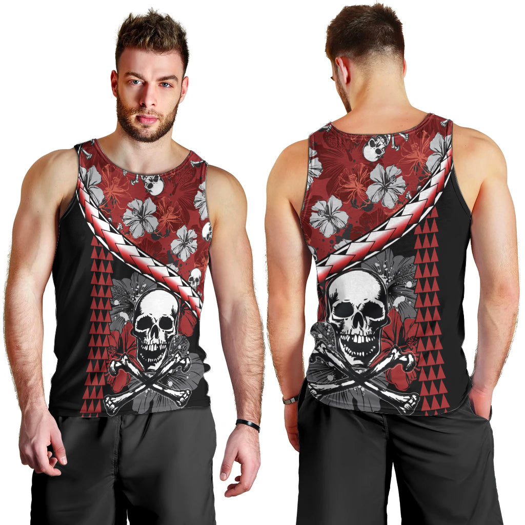 Hawaii Halloween Men Tank Top Hibiscus Skull Kakau Pattern LT01 - Polynesian Pride